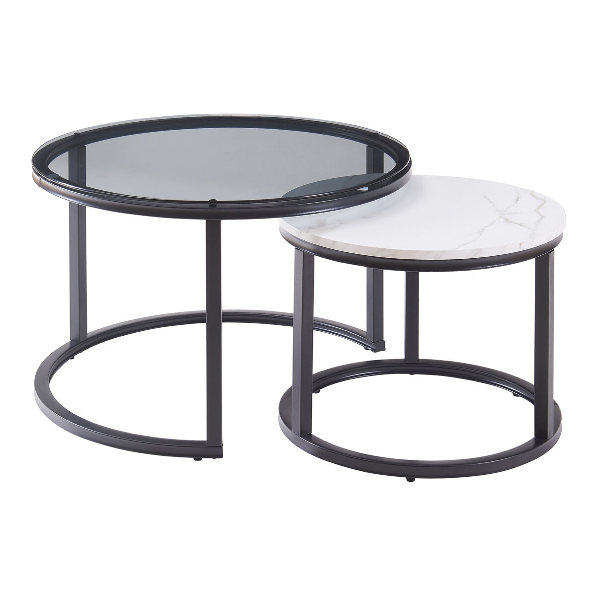 Set de 2 mesas de centro nido Kokkola Metal/Vidrio templado 70x70
