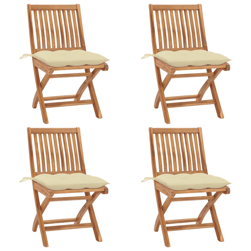 Cadeiras de jardim - Cadeiras de exterior dobráveis c almofadões 4 pcs teca maciça