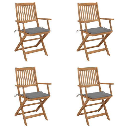 Cadeiras de jardim - Cadeiras de exterior dobráveis c almofadões 4 pcs acácia maciça