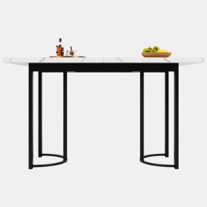 Mesa extensível 140-179,5×80 cm - Mesa de jantar retangular, economiza espaço, estrutura metálica - BrancoPreto