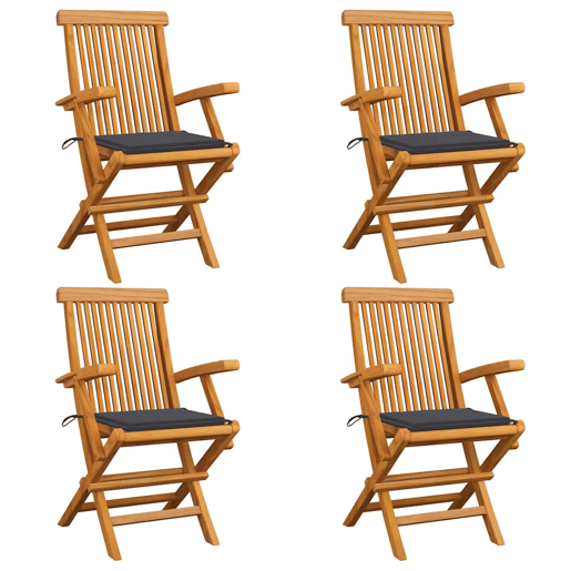 Cadeiras de jardim - Cadeiras de exterior c almofadões antracite 4 pcs teca maciça