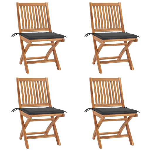 Cadeiras de jardim - Cadeiras de exterior dobráveis c almofadões 4 pcs teca maciça