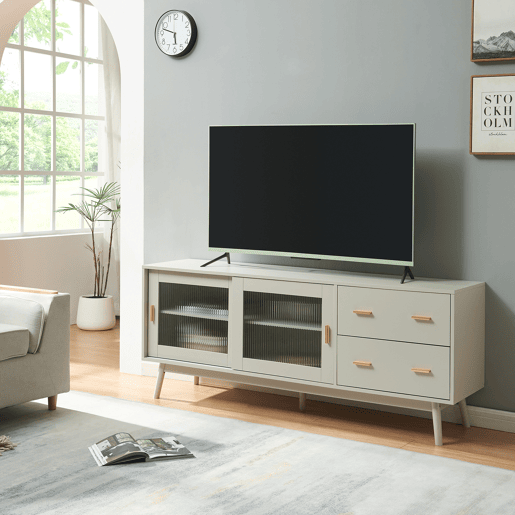 Armário de TV Susa 2 portas de correr de vidro 160x40x65 cm Bege en.casa