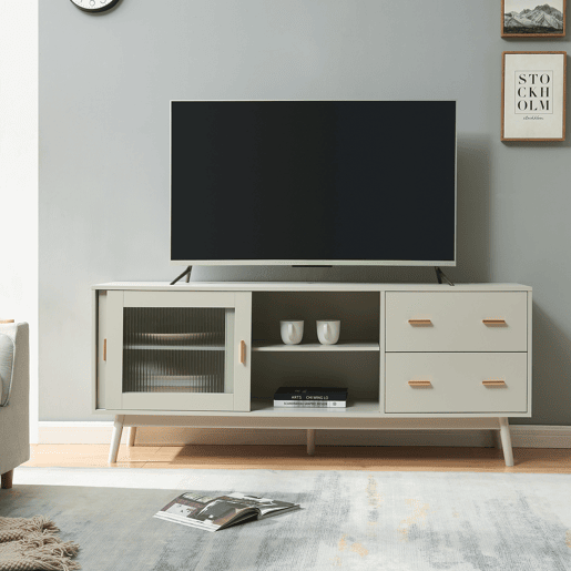 Armário de TV Susa 2 portas de correr de vidro 160x40x65 cm Bege en.casa