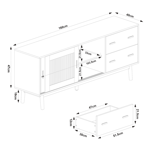 Armário de TV Susa 2 portas de correr de vidro 160x40x65 cm Bege en.casa