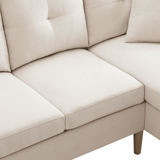 Sofá em L de 3 lugares - Com chaise longue, arrumação, porta-copos integrado, inclui 2 almofadas - Ideal para sala de estar, escritório, apartamento
