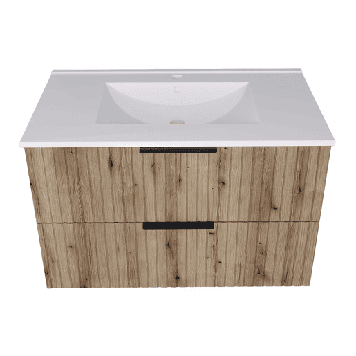 Móvel de casa de banho com lavatório Veppenssan com 2 gavetas 81x47x52 cm Carvalho en.casa