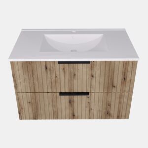 Móvel de casa de banho com lavatório Veppenssan com 2 gavetas 81x47x52 cm Carvalho en.casa