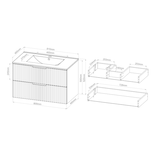 Móvel de casa de banho com lavatório Veppenssan com 2 gavetas 81x47x52 cm Carvalho en.casa