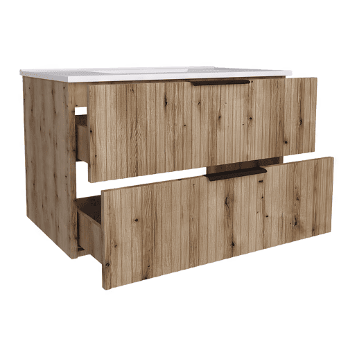 Móvel de casa de banho com lavatório Veppenssan com 2 gavetas 81x47x52 cm Carvalho en.casa