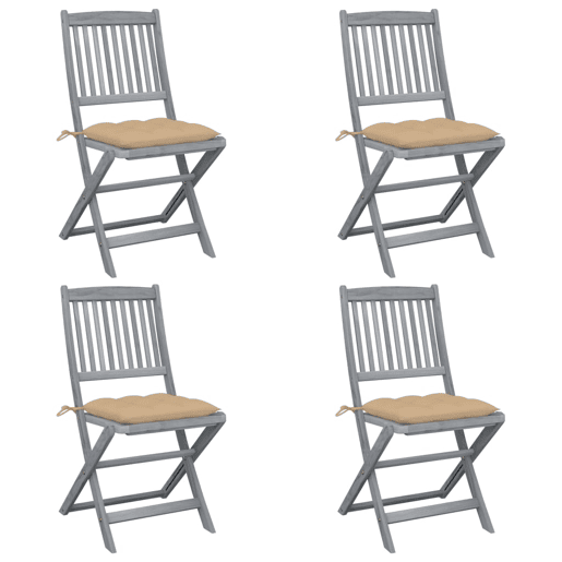 Cadeiras exterior - Cadeiras de jardim dobráveis c almofadões 4 pcs acácia maciça