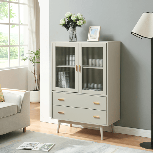 Vitrina Susa 2 portas e 2 gavetas 120x80x40 cm Beige en.casa