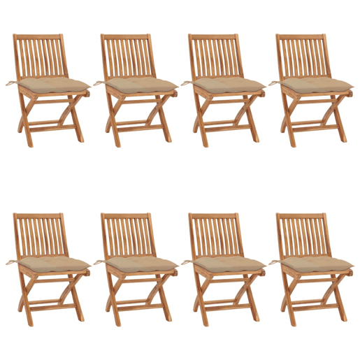 Cadeiras de jardim - Cadeiras de exterior dobráveis c almofadões 8 pcs teca maciça