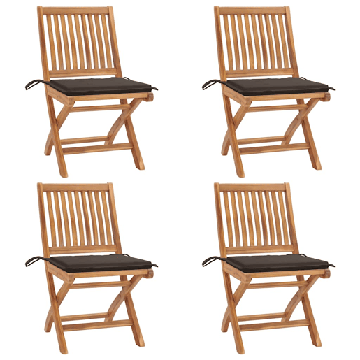 Cadeiras de jardim - Cadeiras de exterior dobráveis c almofadões 4 pcs teca maciça