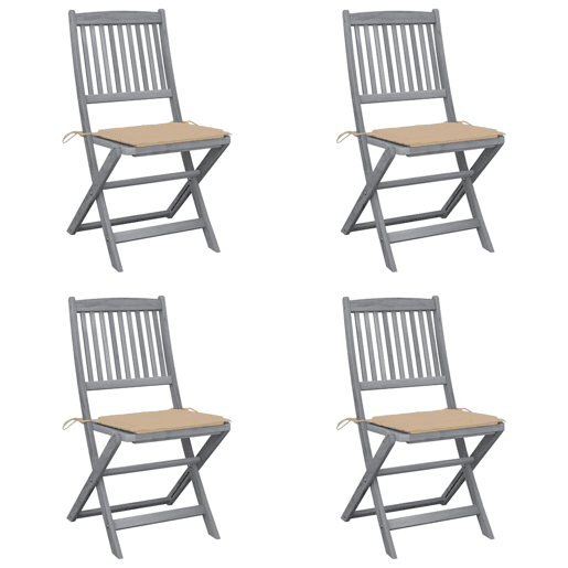 Cadeiras exterior - Cadeiras de jardim dobráveis c almofadões 4 pcs acácia maciça