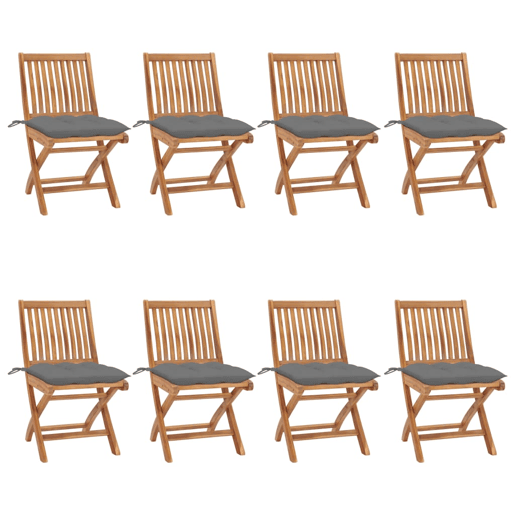 Cadeiras de jardim - Cadeiras de exterior dobráveis c almofadões 8 pcs teca maciça