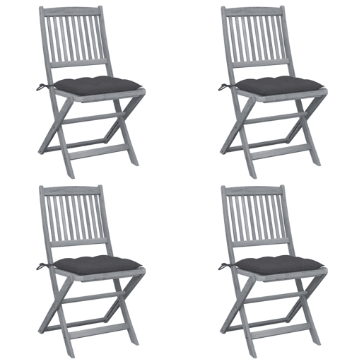 Cadeiras exterior - Cadeiras de jardim dobráveis c almofadões 4 pcs acácia maciça