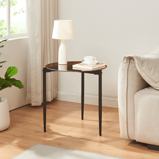 Mesa de apoio Ulökantaa redondo vidro fumado Ø50x50 cm Castanho en.casa