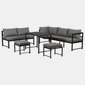 Conjunto de cadeiras de jardim de 4 peças - Alumínio, com função reclinável e encosto ajustável em 4 posições - Preto + Cinza