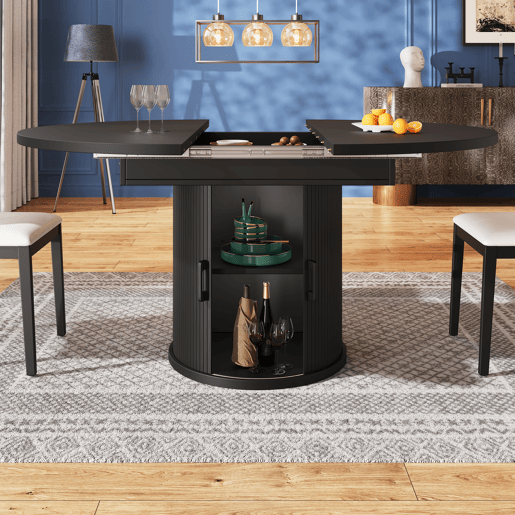 Mesa extensível redonda 118-158 cm - Mesa de jantar, extensível a ovalada, capacidade para 6 pessoas - NogueiraPreto