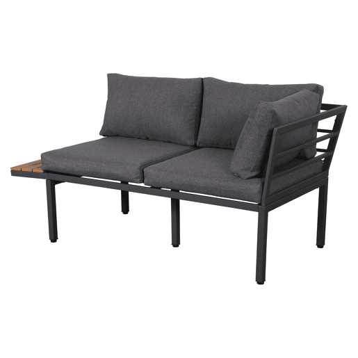 Conjunto de móveis de jardim - Sofá + mesa auxiliar + mesa de centro (pode ser usada como apoio para os pés) - Estrutura em aço galvanizado, superfície em madeira plástica - Cinza + Preto