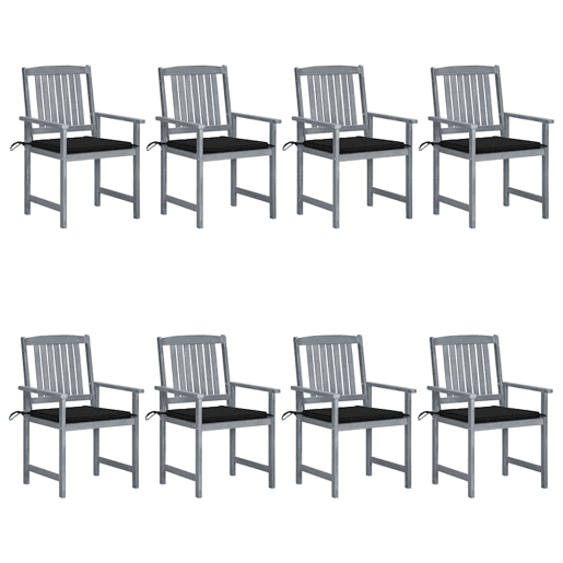 Cadeiras de jardim - Cadeiras de exterior c almofadões 8 pcs acácia maciça cinzento