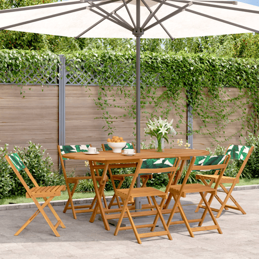 Cadeiras de jardim - Cadeiras de exterior dobráveis 6 pcs tecidomadeira maciça verde