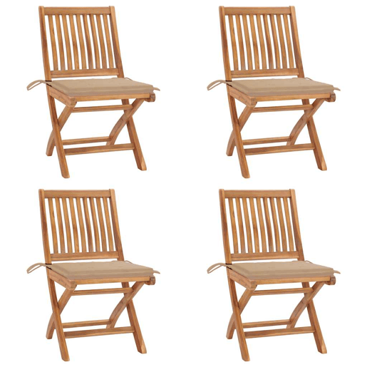 Cadeiras de jardim - Cadeiras de exterior dobráveis c almofadões 4 pcs teca maciça