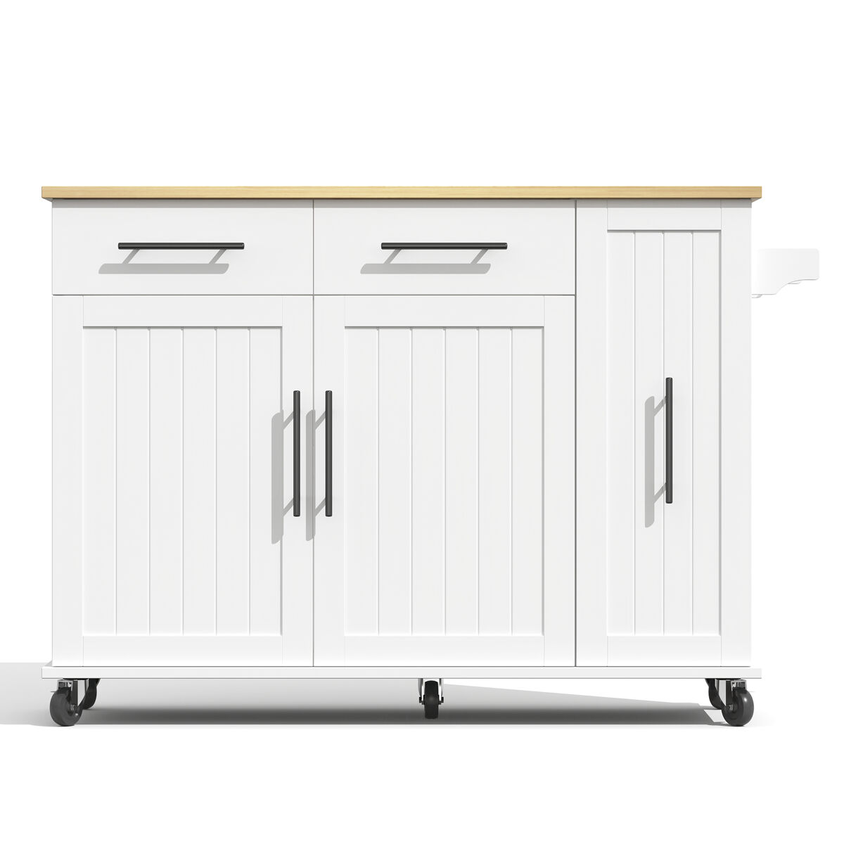 Isla de cocina 120cm - con hoja abatible, carrito de almacenamiento con 3 estantes extraíbles, rack interno, carrito móvil con toallero y 2 cajones -