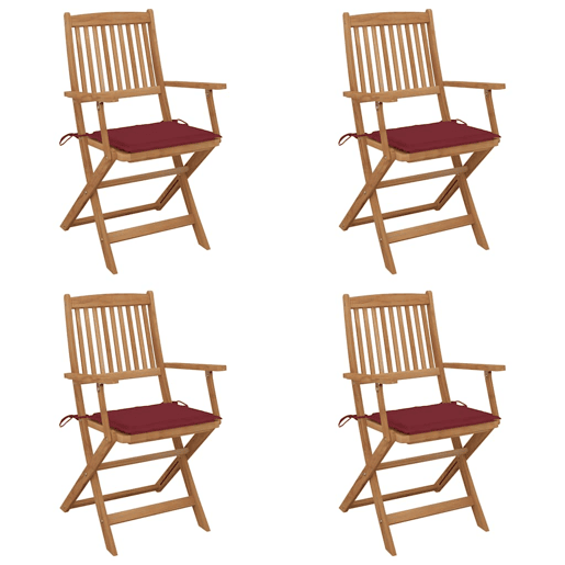 Cadeiras de jardim - Cadeiras de exterior dobráveis c almofadões 4 pcs acácia maciça