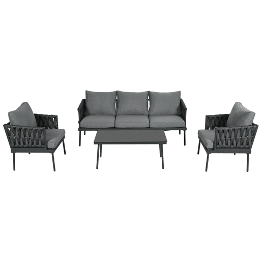 Conjunto de móveis de jardim com 5 peças - Sofá de 3 lugares, 2 poltronas e mesa de centro - Cinza
