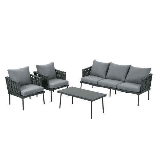 Conjunto de móveis de jardim com 5 peças - Sofá de 3 lugares, 2 poltronas e mesa de centro - Cinza