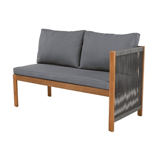 Conjunto de mobiliário de jardim - Sofá de canto + Mesa de centro - Estrutura em acácia, tampo da mesa em acácia, corda trançada - Cinza
