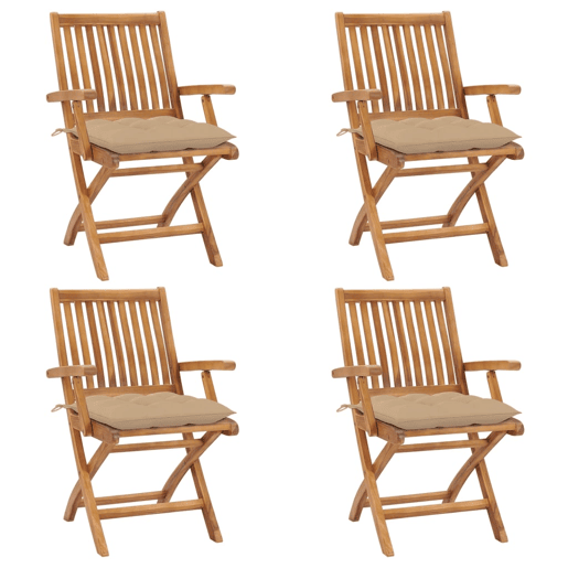 Cadeiras de jardim - Cadeiras de exterior dobráveis c almofadões 4 pcs teca maciça