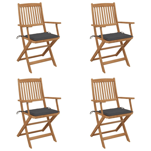 Cadeiras de jardim - Cadeiras de exterior dobráveis c almofadões 4 pcs acácia maciça