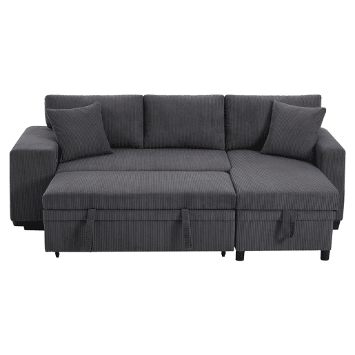 Sofá-cama em L para 3 pessoas - Convertível, com USB, almofadas e arrumação - Cinza