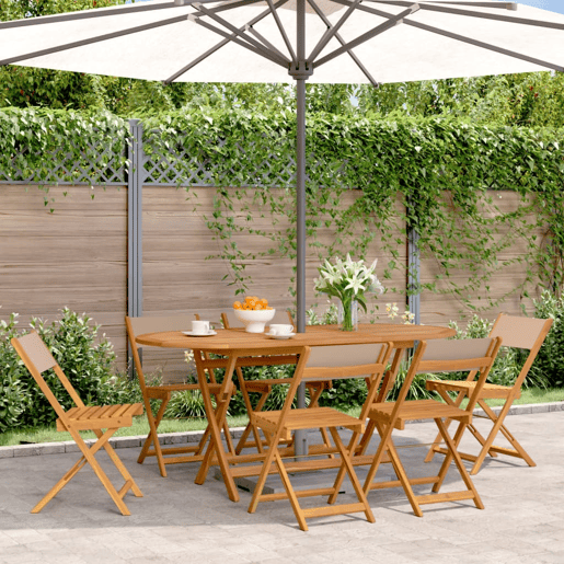 Cadeiras jardim - Cadeiras exterior dobráveis 6pcs tecidomadeira cinza-acastanhado