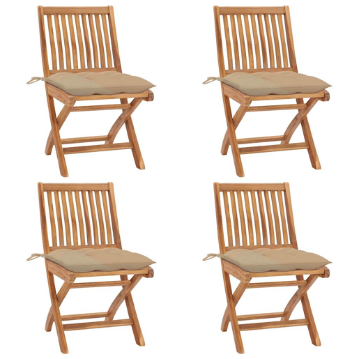 Cadeiras de jardim - Cadeiras de exterior dobráveis c almofadões 4 pcs teca maciça