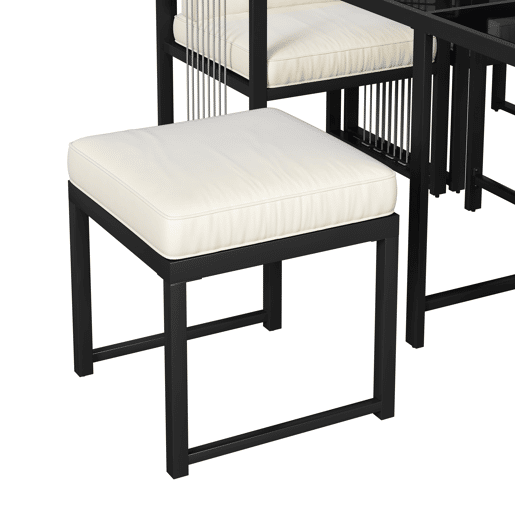Conjunto de mesa e cadeiras para exteriores 7 peças - Mesa de vidro temperado - para 6 pessoas - Preto e Branco