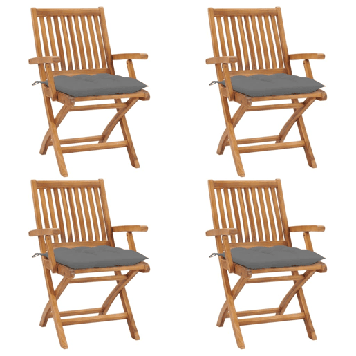 Cadeiras de jardim - Cadeiras de exterior dobráveis c almofadões 4 pcs teca maciça