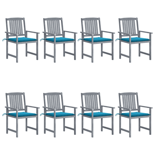 Cadeiras de jardim - Cadeiras de exterior c almofadões 8 pcs acácia maciça cinzento