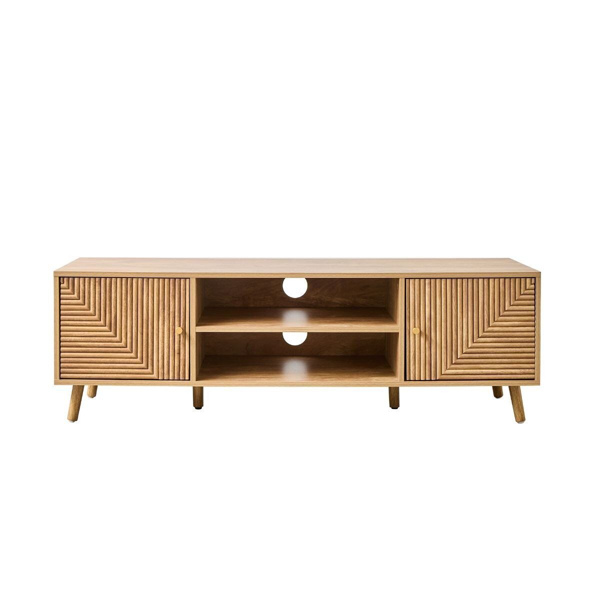 Mueble tv 2 puertas con frentes efecto lamas en l, l140 cm - eden