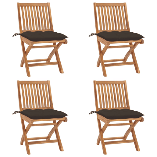 Cadeiras de jardim - Cadeiras de exterior dobráveis c almofadões 4 pcs teca maciça