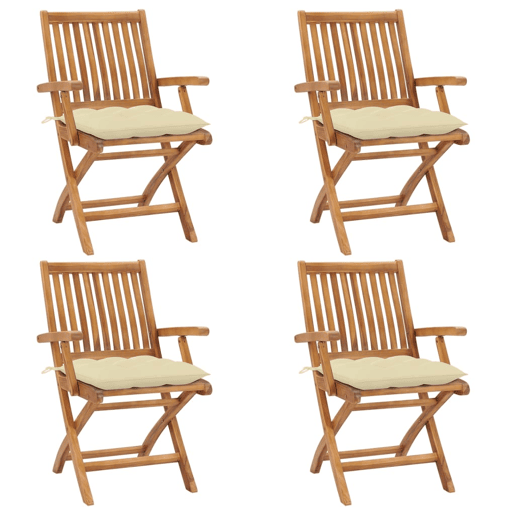 Cadeiras de jardim - Cadeiras de exterior dobráveis c almofadões 4 pcs teca maciça