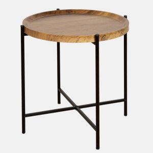 Mesa Lateral Redonda de Madeira Max Home com Bandeja D41x40 cm