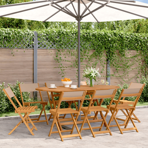 Cadeiras jardim - Cadeiras exterior dobráveis 8pcs tecidomadeira cinza-acastanhado