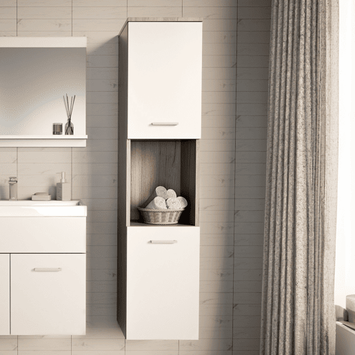 Móvel alto de parede Krildihana com 2 portas 131x30x30cm Branco  Carvalho en.casa