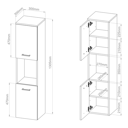 Móvel alto de parede Krildihana com 2 portas 131x30x30cm Branco  Carvalho en.casa