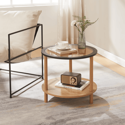 Mesa de apoio Latama redonda com prateleira Ø51x45 cm preto  vidro bronze en.casa