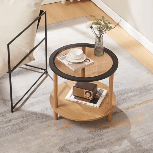 Mesa de apoio Latama redonda com prateleira Ø51x45 cm preto  vidro bronze en.casa